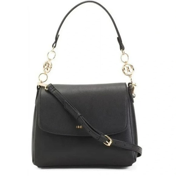 Nine West Dreama Flat Front Satchel in Black Shoulder or Crossbody - Picture 1 of 7